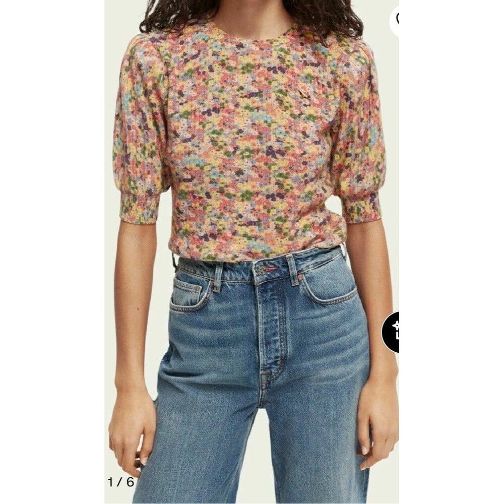 Floral Short Sleeve Wool Sweater Size Small Scotch And Soda Excellent Condition